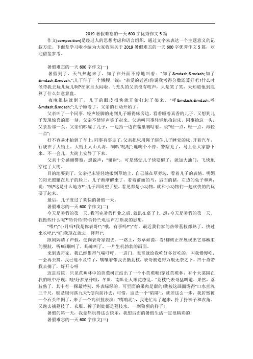 2019暑假难忘的一天600字优秀作文5篇