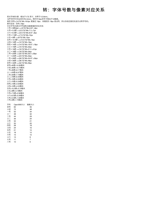 转：字体号数与像素对应关系