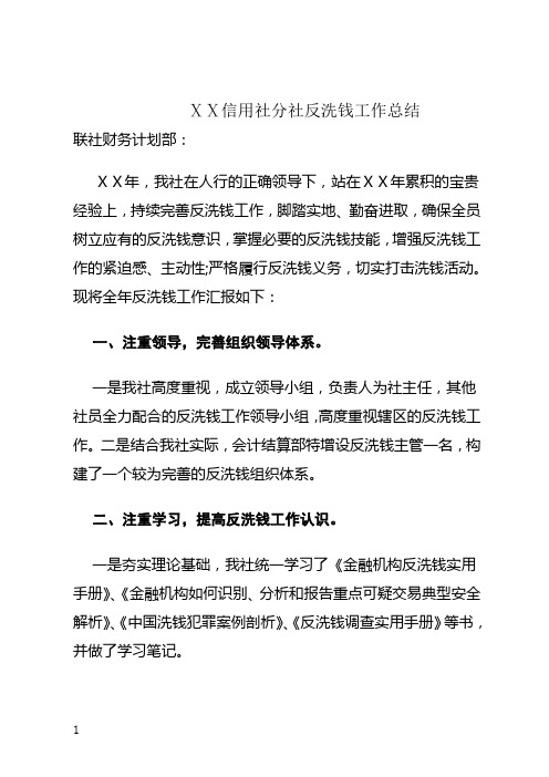 信用社分社反洗钱工作总结