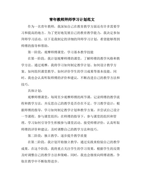 青年教师拜师学习计划范文