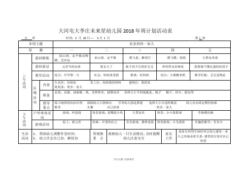 幼儿园周计划活动表(小班)