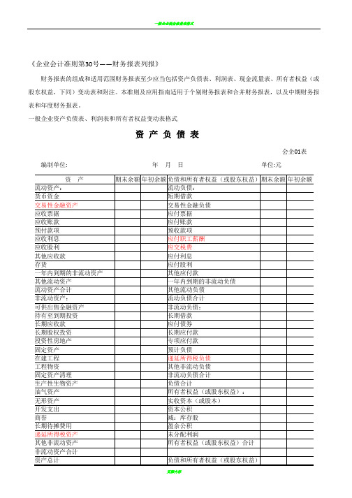 财务报表标准格式_完整版