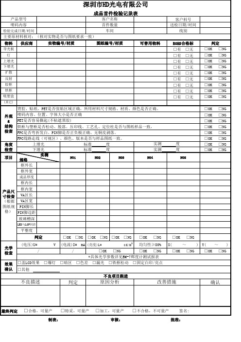 IPQC首件检验记录表