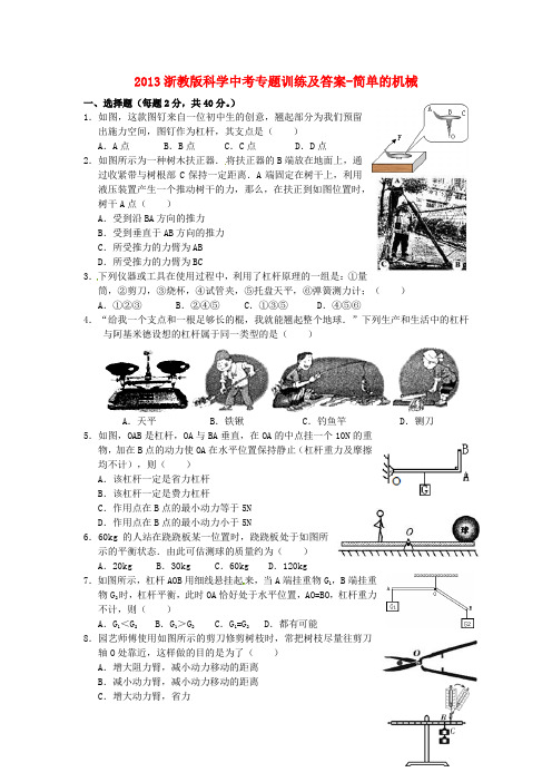 中考科学专题训练 简单的机械 浙教版