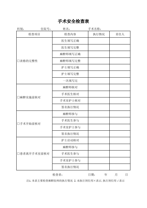 手术安全核查检查表