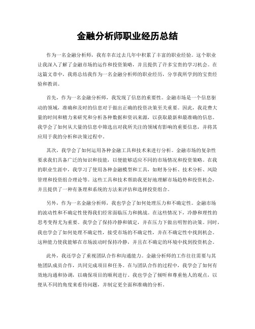 金融分析师职业经历总结