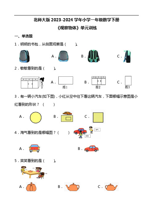 北师大版2023-2024学年小学一年级数学下册《观察物体》单元训练(含答案)