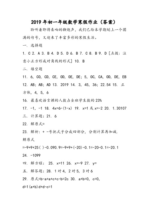 初一年级数学寒假作业(答案)