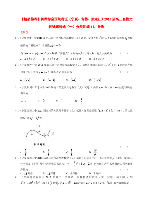 新课标全国统考区(宁夏、吉林、黑龙江)高三数学 名校最新试题精选(一)分类汇编14 导数 理