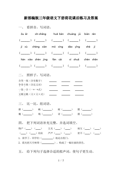 新部编版三年级语文下册荷花课后练习及答案