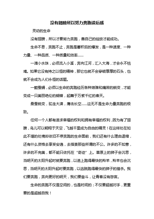 读后感：没有翅膀所以努力奔跑读后感1000字