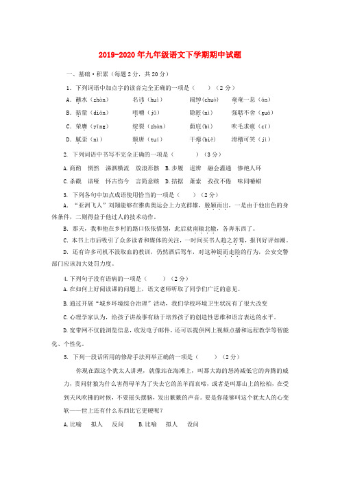 2019-2020年九年级语文下学期期中试题