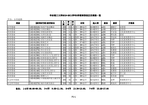 华东理工大学2010-2011学年2学期公共选修奉贤校区的课程表-09+10