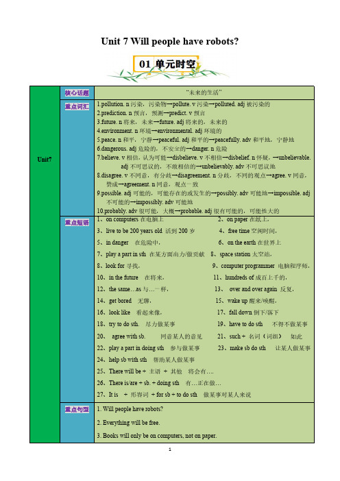 2024-2025学年人教版八年级英语上学期  Unit 7【速记清单】