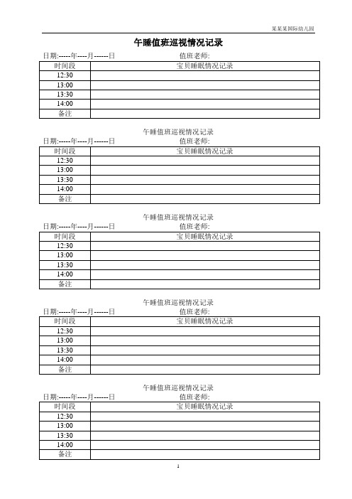 幼儿园常用表格-(午睡值班巡视情况记录)附-日常工作管理及绩效考核细则