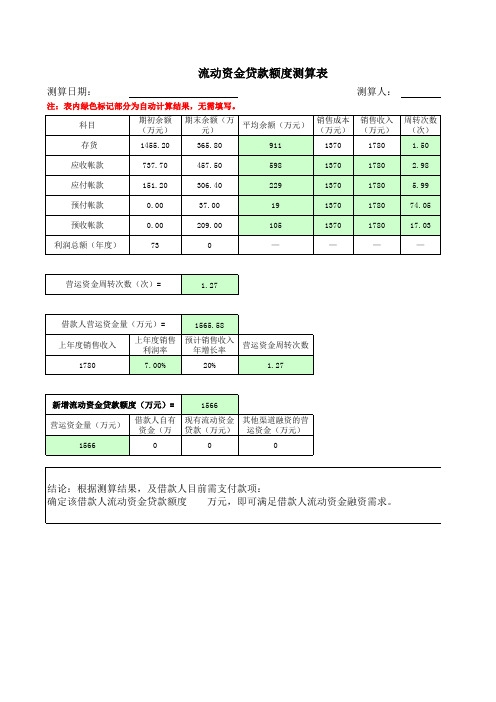 流动资金测算表