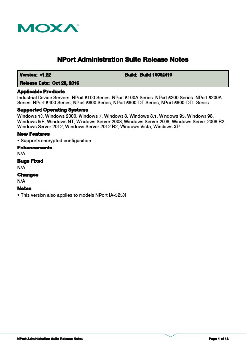 NPort Administration Suite Release Notes说明书