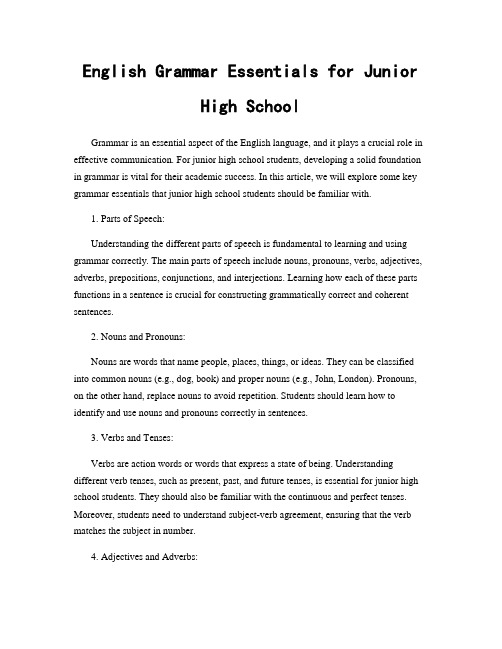 English Grammar Essentials for Junior High School