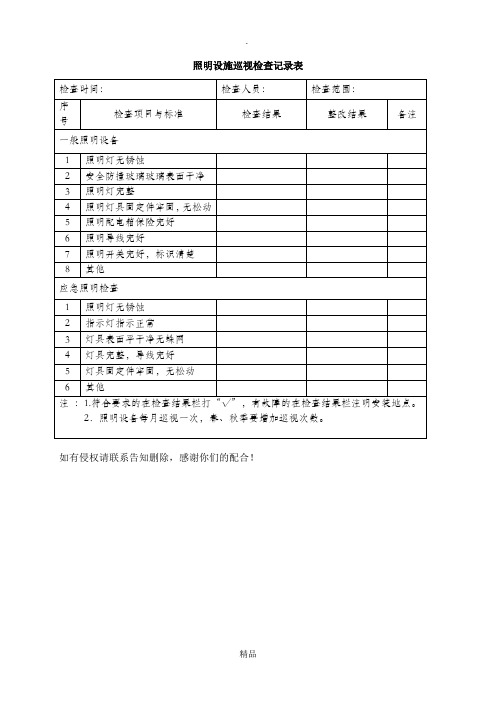 照明设施巡视检查记录表