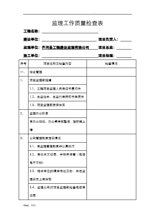 监理工作质量检查表