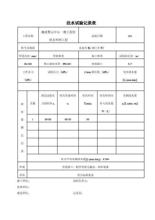 注水试验记录表