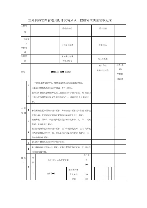 室外供热管网管道及配件安装分项工程检验批质量验收记录表