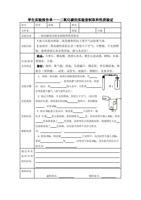 学生实验报告单—CO2的实验室制法和性质验证