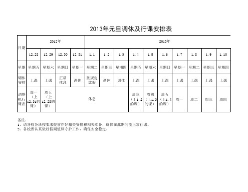 2013年元旦调休安排