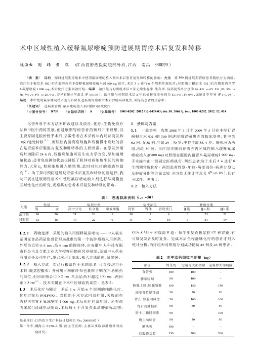 术中区域性植入缓释氟尿嘧啶预防进展期胃癌术后复发和转移