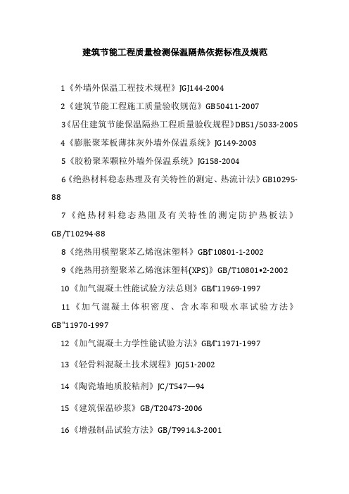 建筑节能工程质量检测保温隔热依据标准及规范