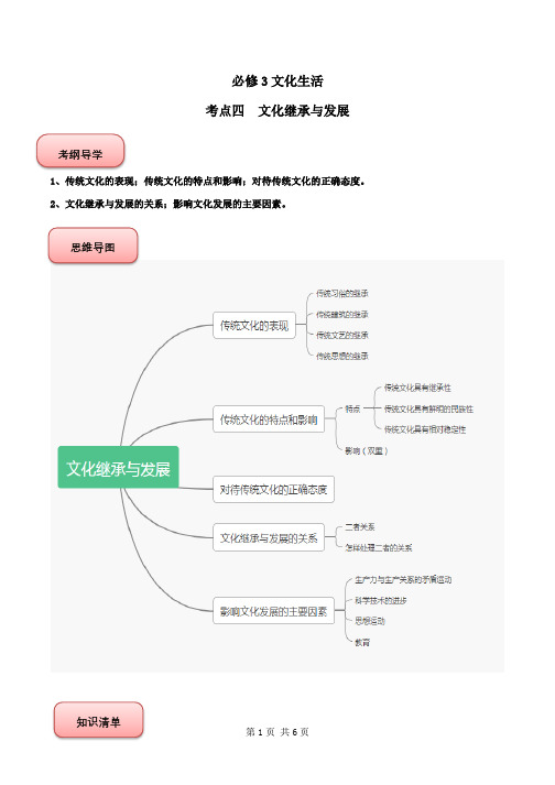 2022年高考政治知识核心识记背(必修3) 考点04 文化的继承与发展