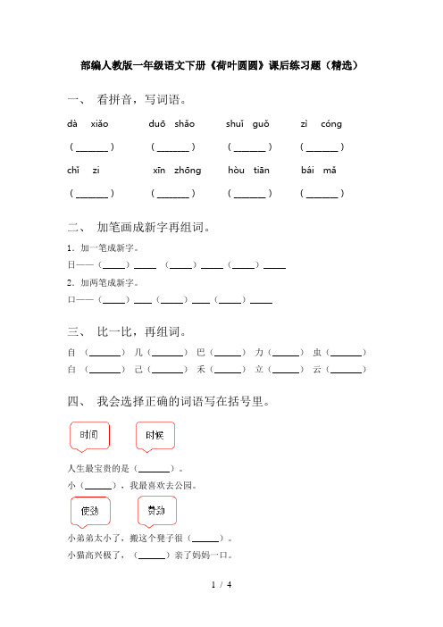 部编人教版一年级语文下册《荷叶圆圆》课后练习题(精选)