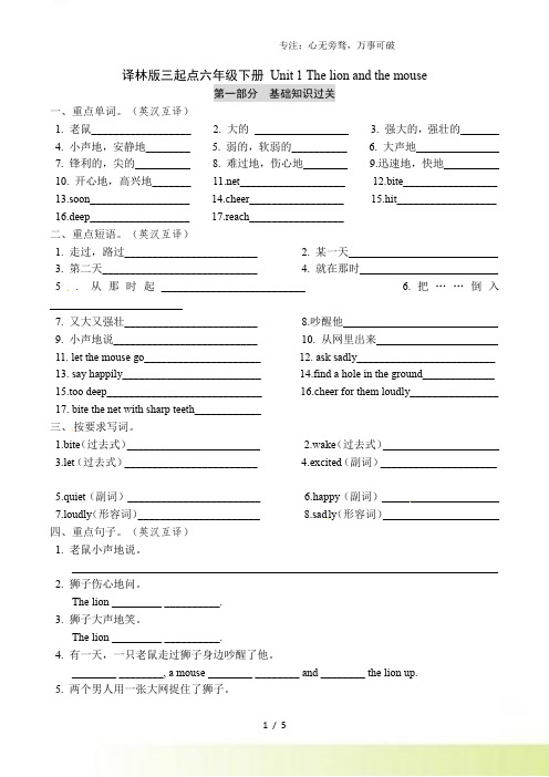 六年级下册英语+单元基础知识梳理默写+单元重难点突破+综合能力提升练-Unit+1+The+lion