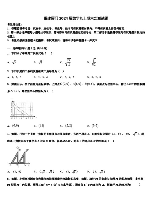 福建厦门2024届数学九上期末监测试题含解析