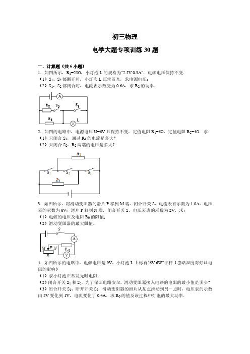 初三物理电学大题专项训练30题 (含解析)