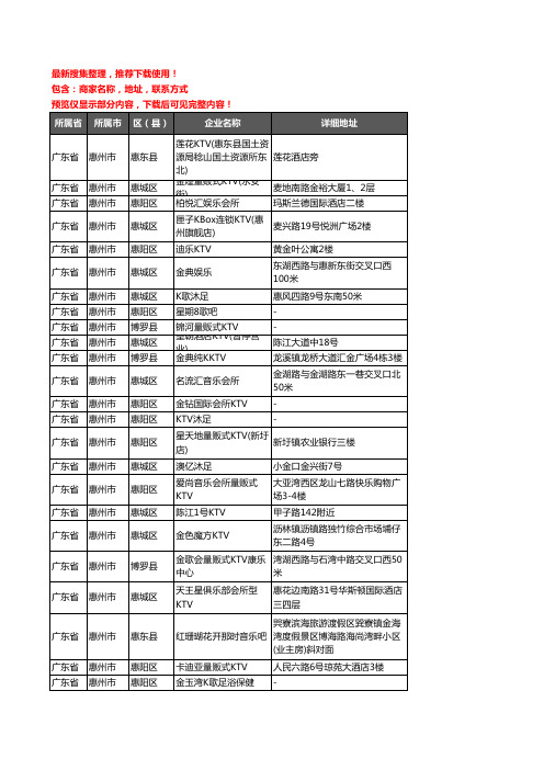 新版广东省惠州市KTV企业公司商家户名录单联系方式地址大全420家