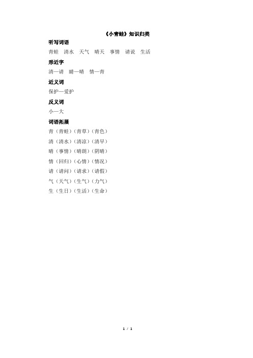 部编新人教版小学语文一年级下册《小青蛙》知识归类