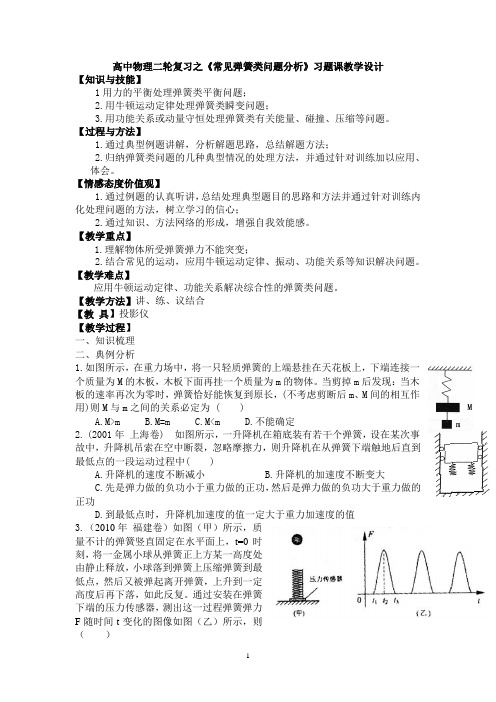 高中物理二轮复习之《常见弹簧类问题分析》习题课教学设计