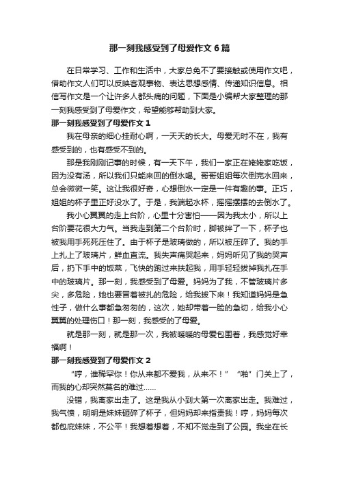 那一刻我感受到了母爱作文6篇