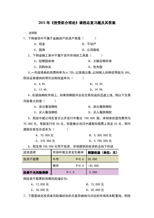 2011年投资组合理论总复习题与答案