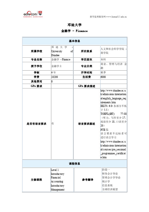 邓迪大学金融学本科申请条件