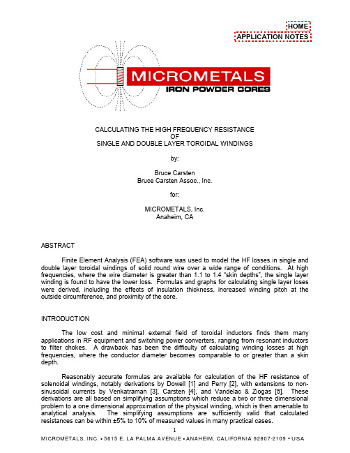 CALCULATING THE HIGH FREQUENCY RESISTANCE OF SINGLE AND DOUBLE LAYER TOROIDAL WINDINGS