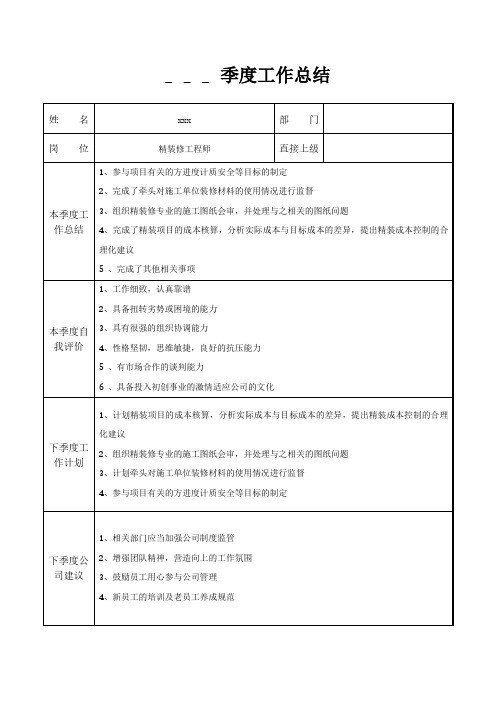 精装修工程师季度工作总结