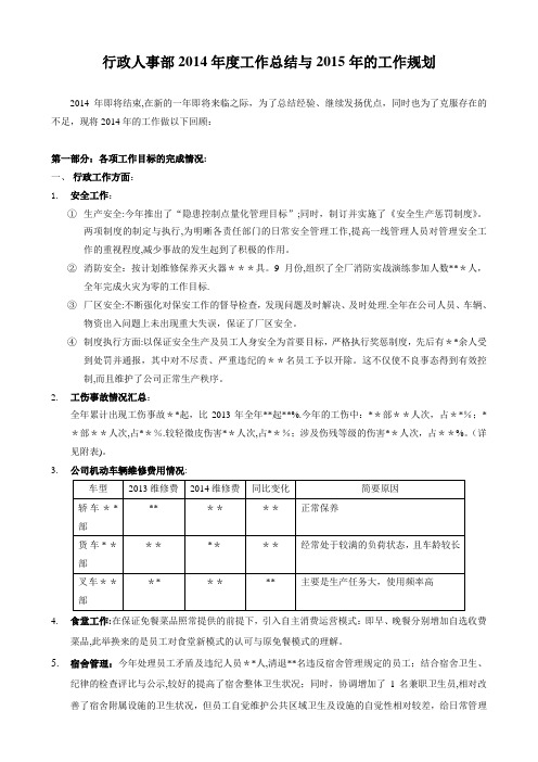 行政人事部2014年度总结与2015年工作规划