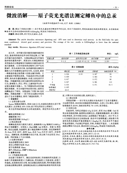 微波消解—原子荧光光谱法测定鲫鱼中的总汞