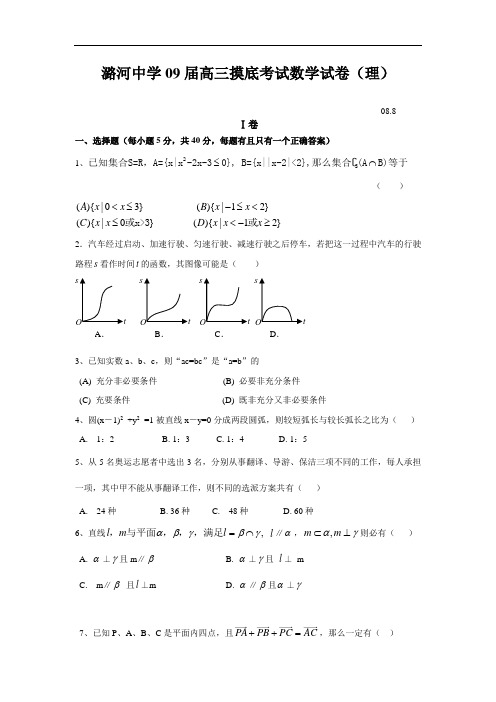 潞河中学09届高三摸底考试数学试卷理