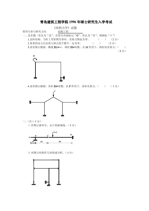 1996-2013年青岛理工大学结构力学真题