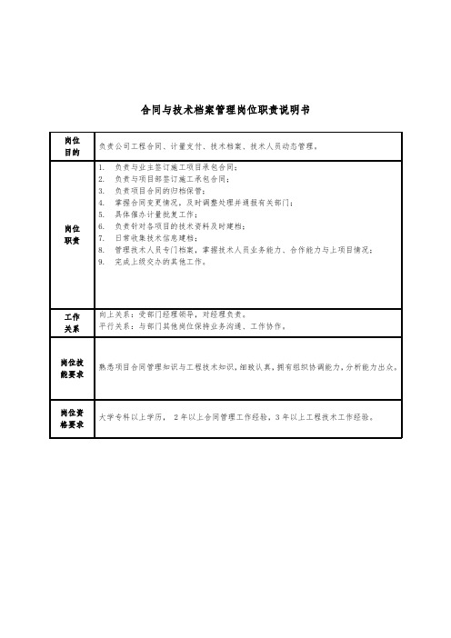 合同与技术档案管理岗位职责说明书