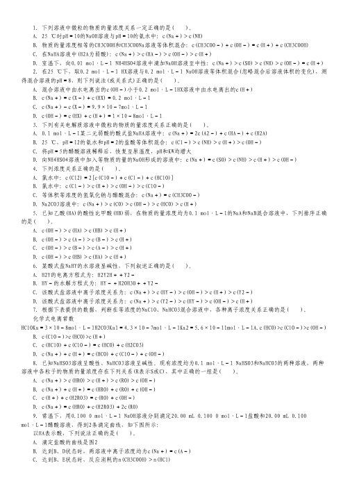 2015届高考化学一轮复习名校模拟:专题8.5 离子浓度大小比较(解析版).pdf