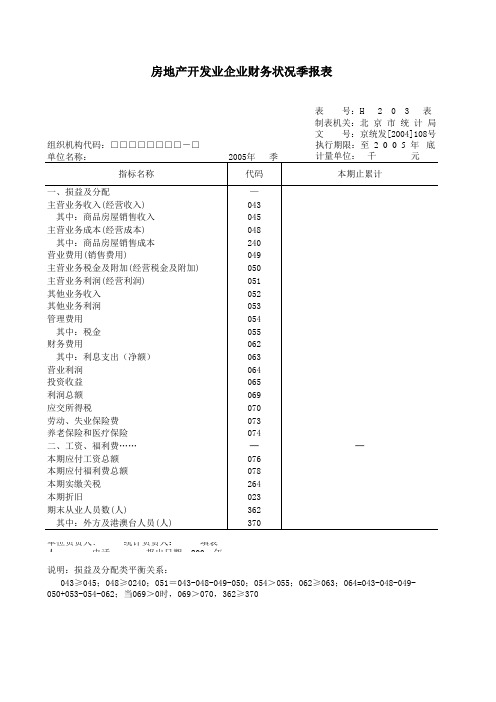 房地产开发业企业财务状况季报表